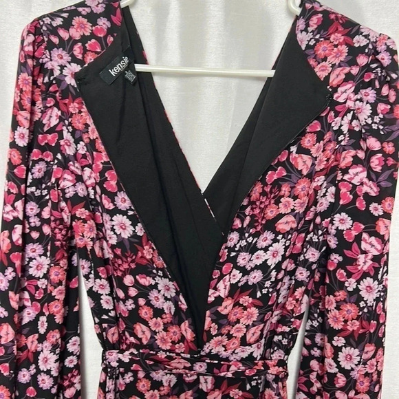 KENSIE pink chiffon,faux wrap,floral, puffy sleeve dress,sz 2, surplice,fairy - Picture 13 of 15